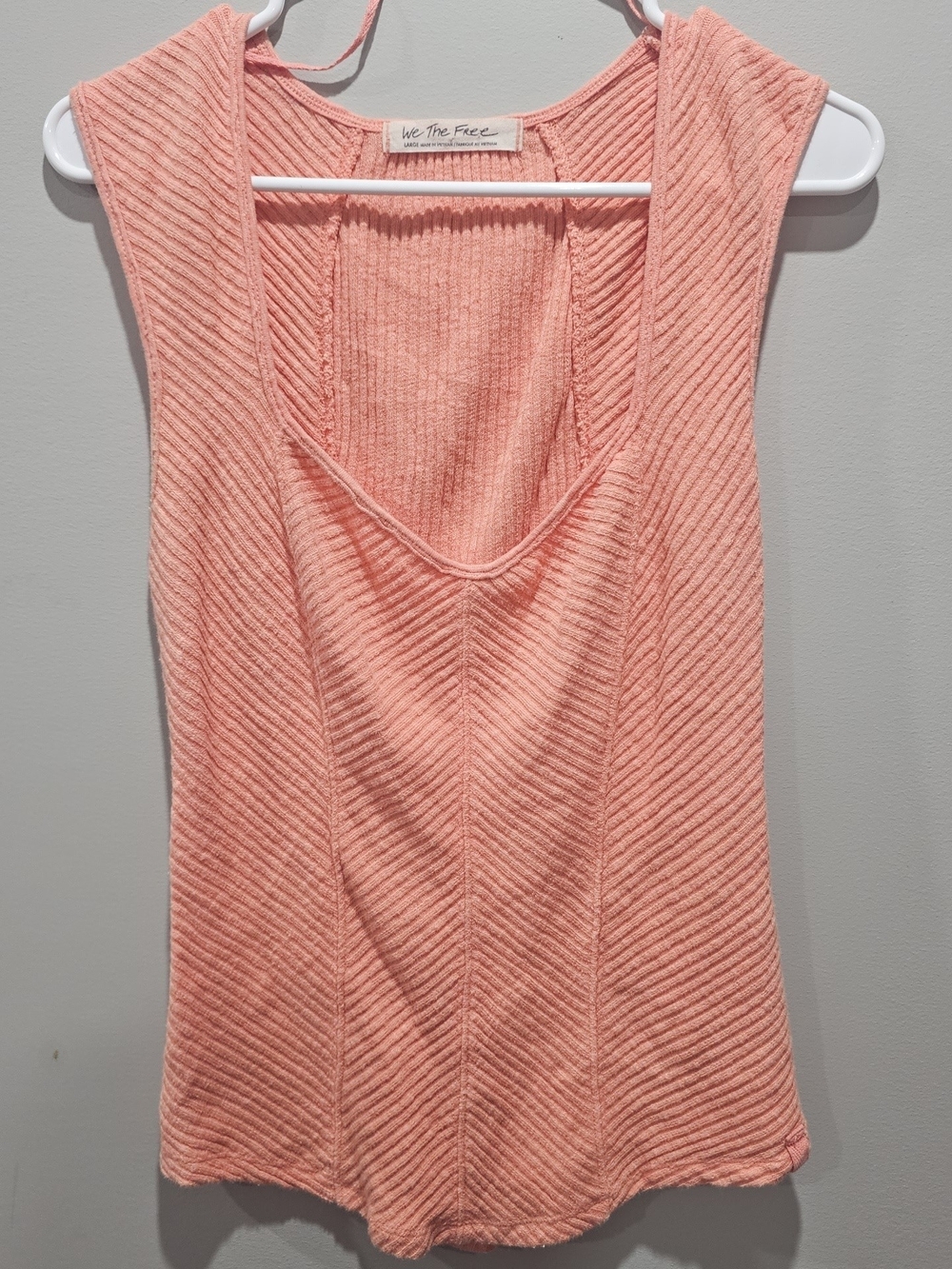 We The Free Peach Ribbed V-Neck Tank Top